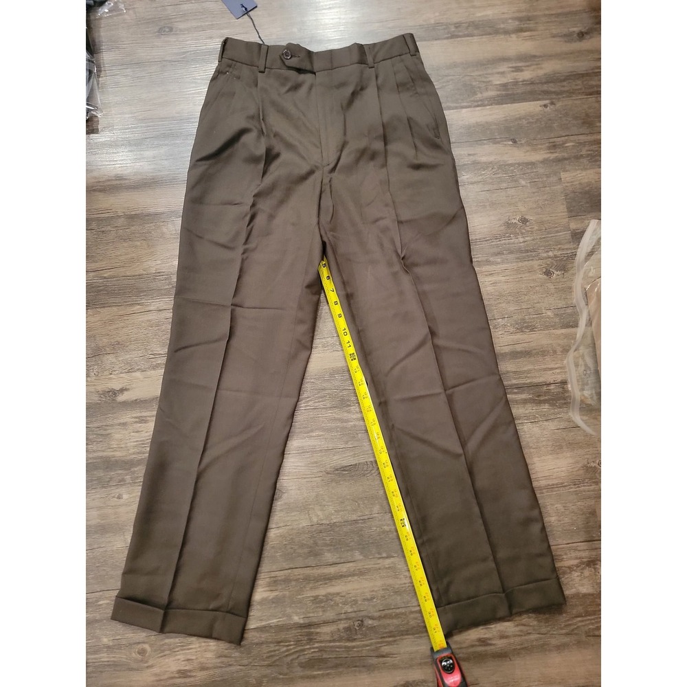 Nautica Mens Brown Harbor Pleated Wool Dress Pants 32x32 Super 100s Trousers
